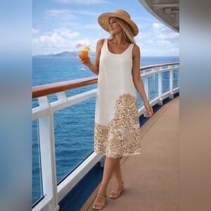 Sleeveless Cotton Silk Shift Dress Cruise Resort Travel XL